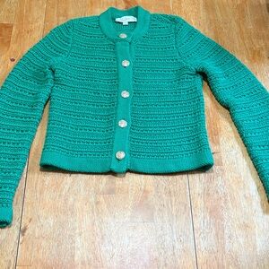 LOFT KELLY GREEN TEXTURED SWEATER CARDIGAN